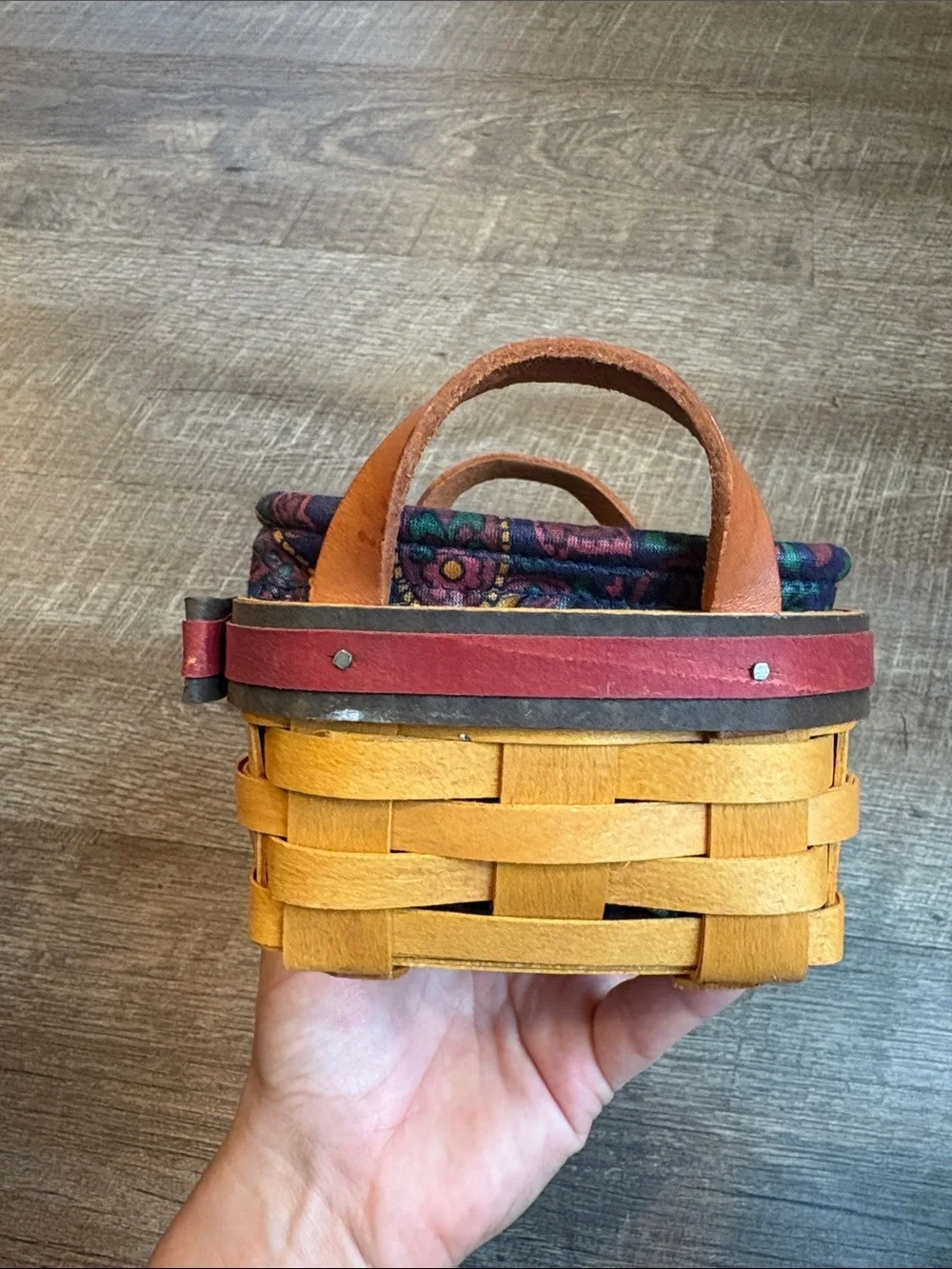 Longaberger Handwoven Strawberry Basket Paisley Fabric & Protector ‘99